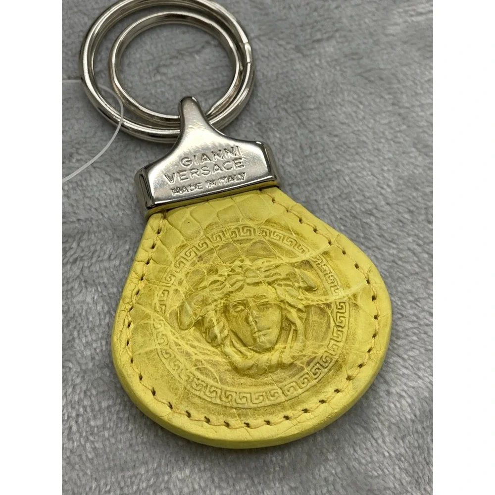 Vintage Gianni Versace Medusa Keychain Unisex One Size Yellow Leather Italy